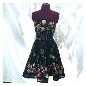 Betsey Johnson Strapless Rose Print Dress
